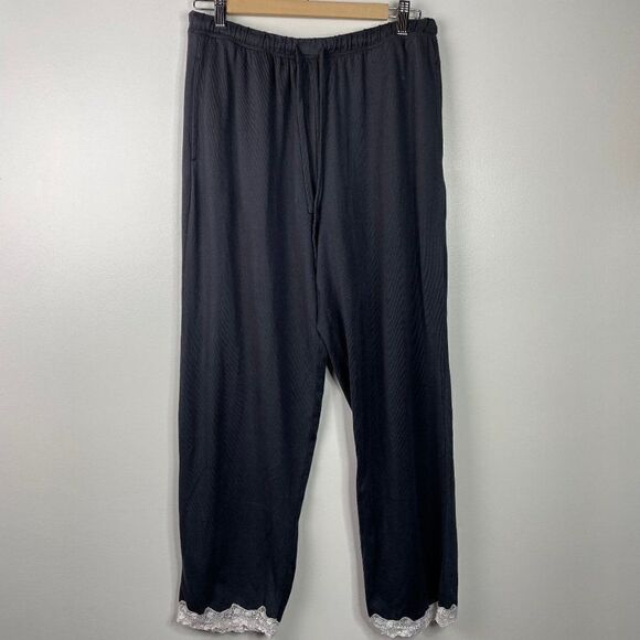 Eileen West  Two Piece Lace Trim Button Down Pajama Set  Dark Gray  Size Medium - Picture 7 of 7